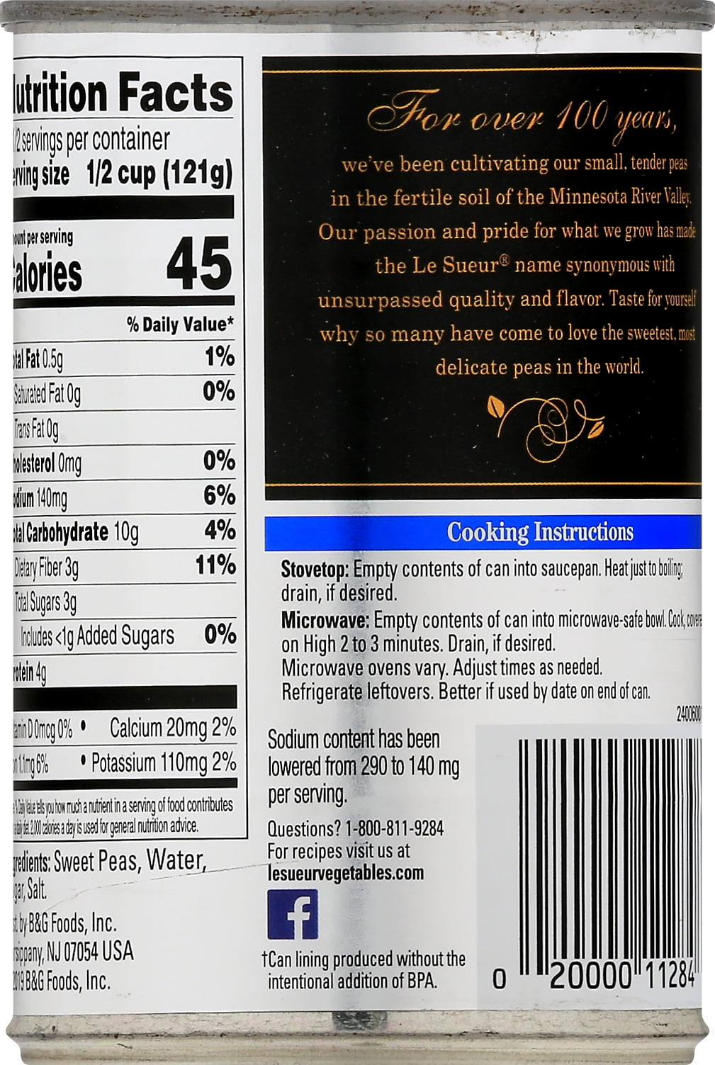 Le Sueur whole canned peas, two 15 oz cans