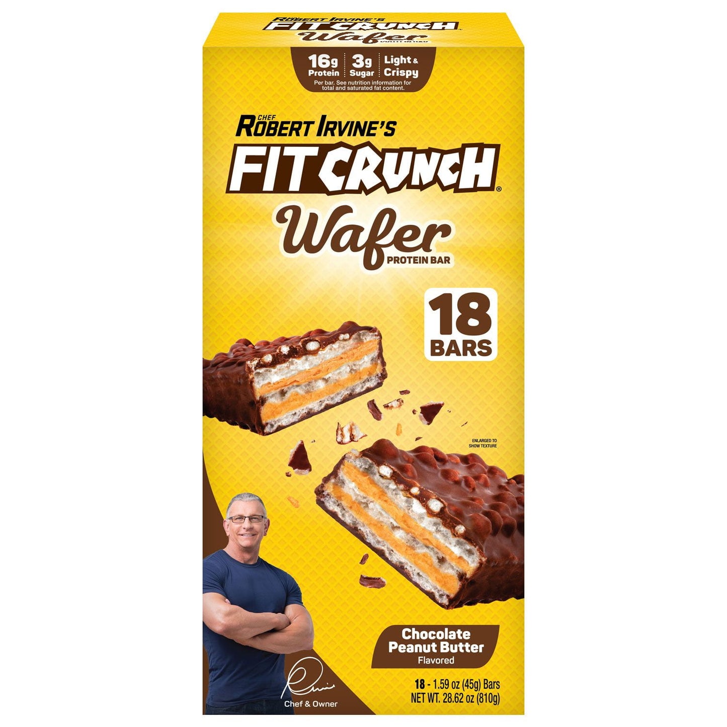 Chef Robert Irvine FITCRUNCH chocolate peanut butter high protein wafer bars 18 count
