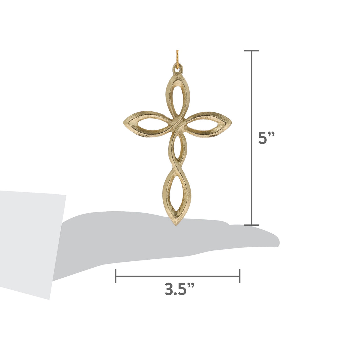 Gold cross Christmas keepsake ornament, nominal 5 inches