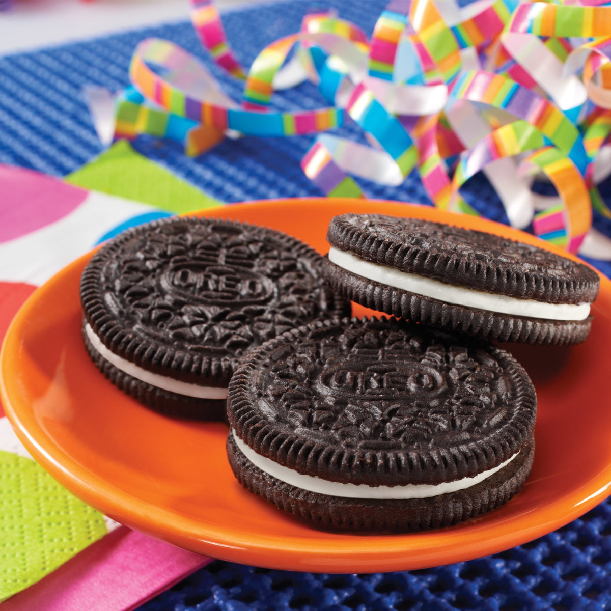 OREO sandwich cookies in a three-pack