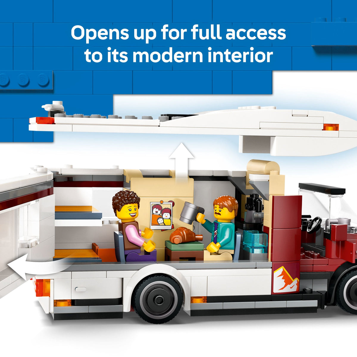 LEGO camper van set with mom, dad and baby minifigures