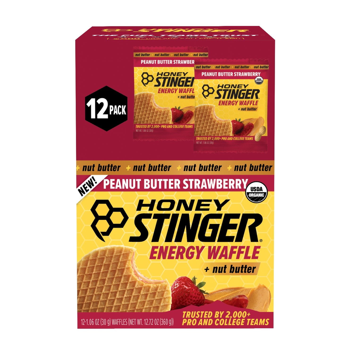 Honey Stinger Organic Energy Waffle peanut butter strawberry 12 pack