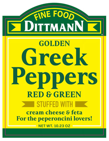 Red Greek peppers and green pepperoncini with cheese centers