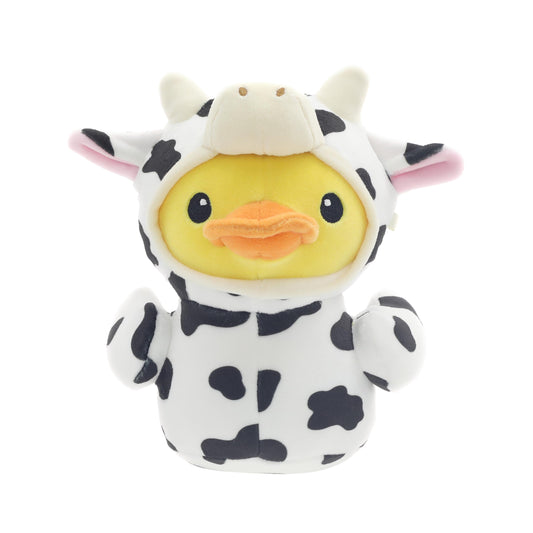 QUACKERZ 6.5-inch yellow duck plush in cow onesie