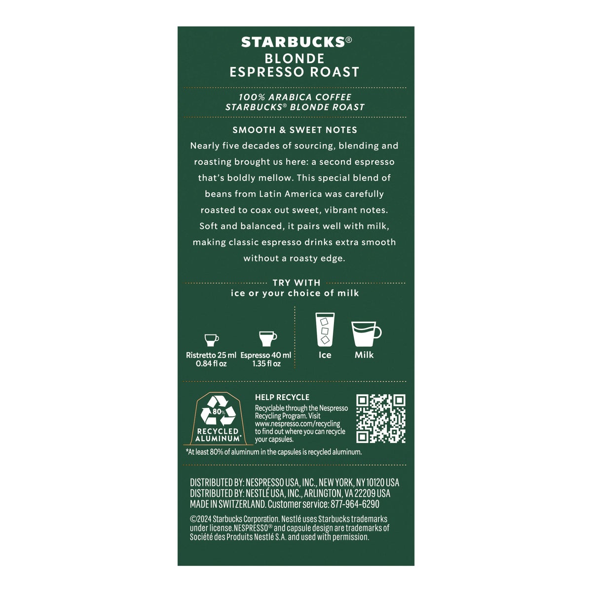 Starbucks by Nespresso light roast coffee capsules