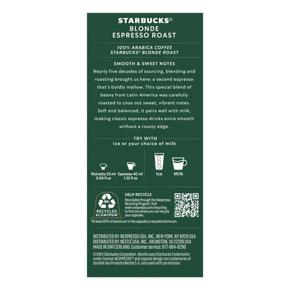 Starbucks by Nespresso light roast coffee capsules