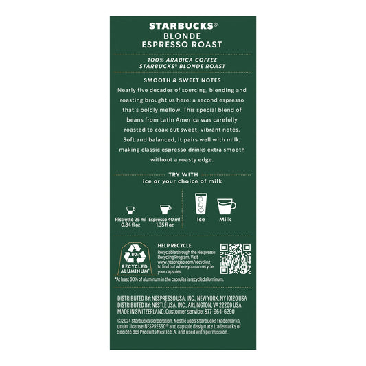 Starbucks by Nespresso light roast coffee capsules