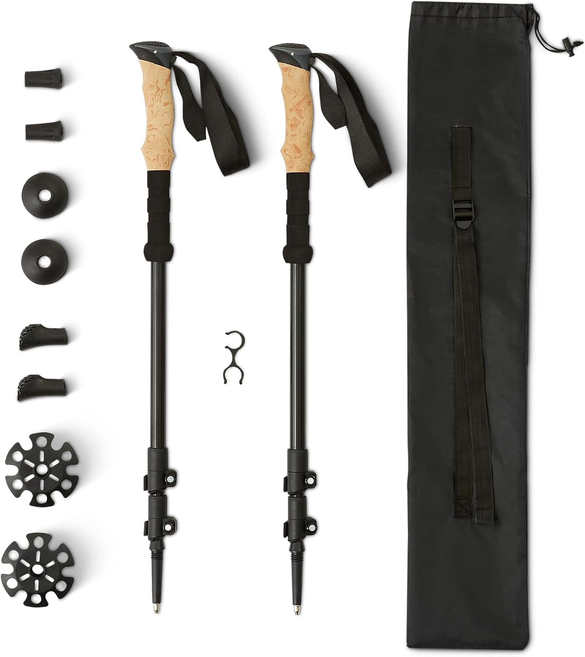 Lightweight collapsible Amazon Basics hiking sticks in black