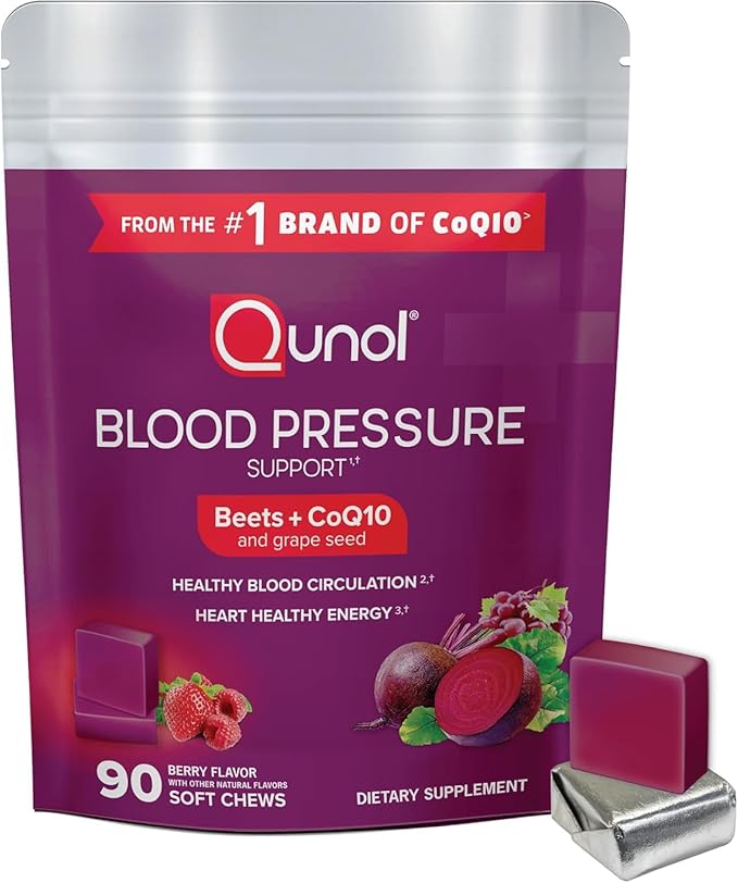 Qunol 3-in-1 Beet Roots Chews with CoQ10 90 count bottle