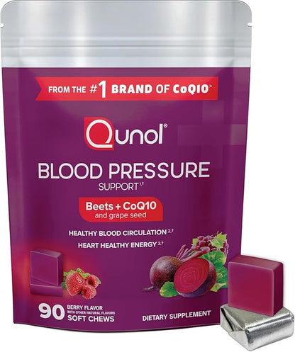 Qunol 3-in-1 Beet Roots Chews with CoQ10 90 count bottle