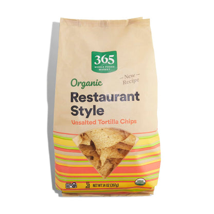 365 by Whole Foods Market organic unsalted white corn tortilla chips package