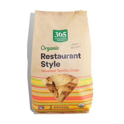 365 Organic Restaurant Style White Corn Tortilla Chips Unsalted 14 ounce bag