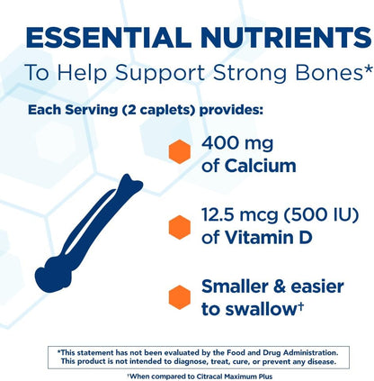 Calcium citrate with Vitamin D3 caplets for ages 12 plus