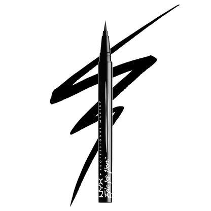 Waterproof black liquid eyeliner with brush tip