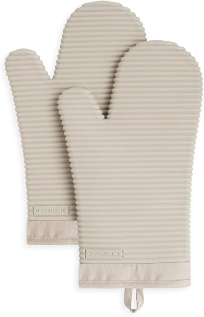 KitchenAid ribbed silicone oven mitt two-pack in Milkshake Tan