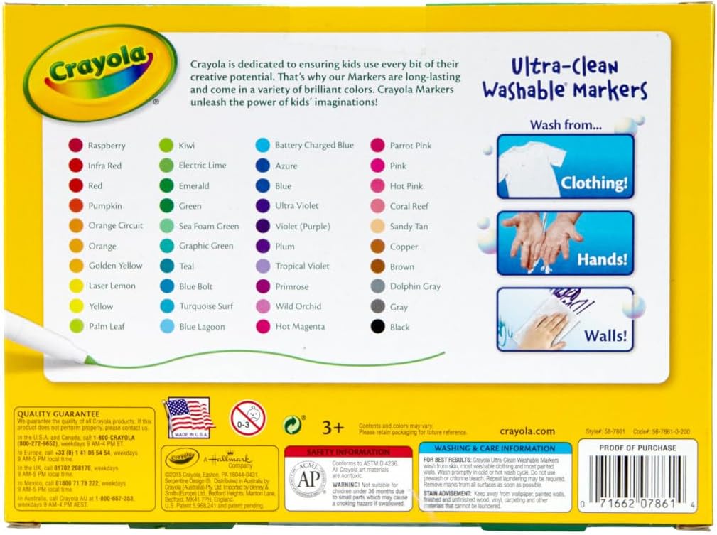 Assorted color Crayola fine tip markers for drawing