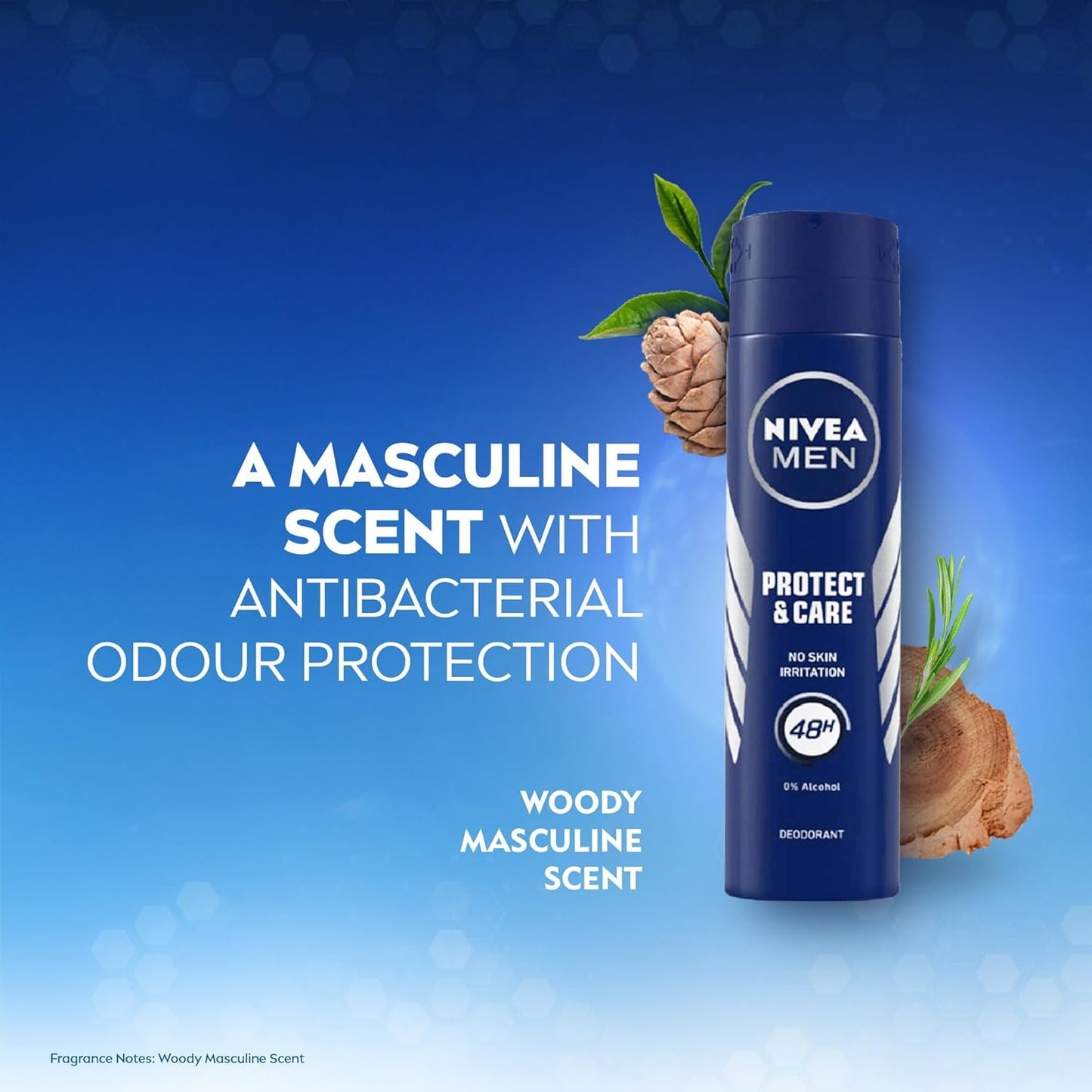 Visit the NIVEA Store — NIVEA MEN Protect & Care Anti-Perspirant Deodorant Spray, 0% Alcohol, 48H Odor Protection, Skin-Friendly, Woody Masculine Scent, Dermatologically Tested, 150ml, Pack of 2
