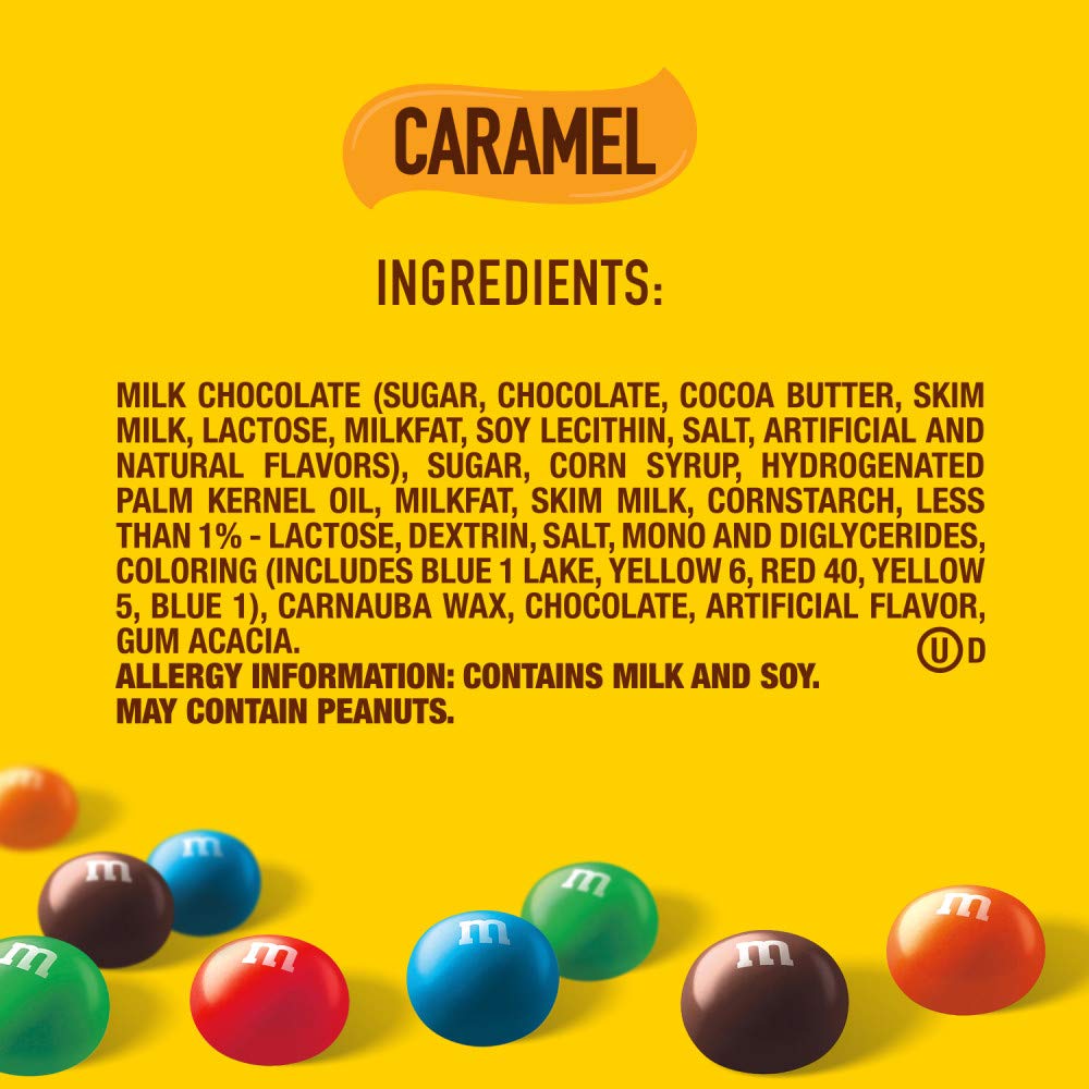Colorful caramel milk chocolate M&M's candy pieces