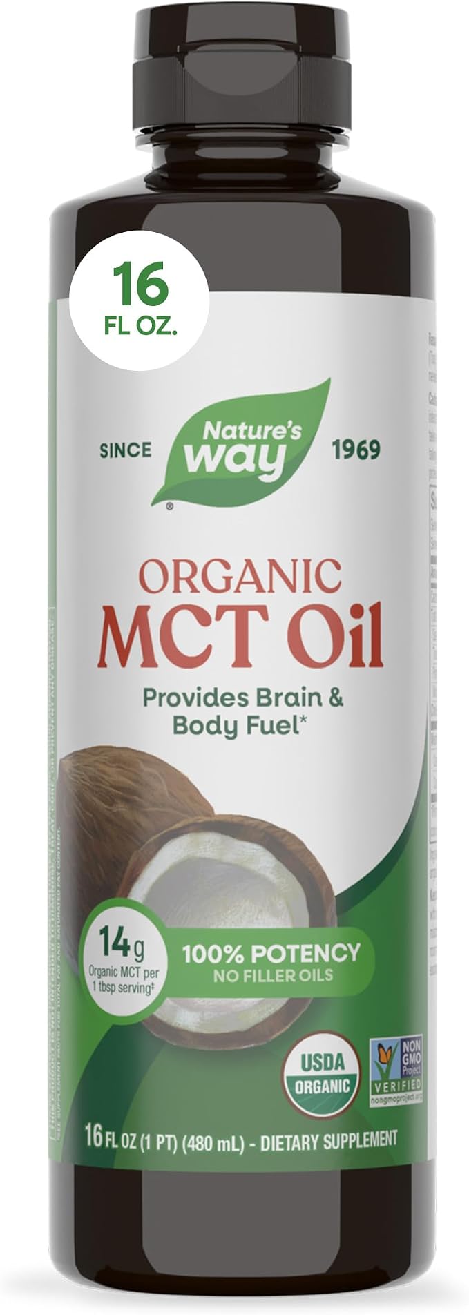 Nature's Way Organic MCT Oil 16 fl oz bottle