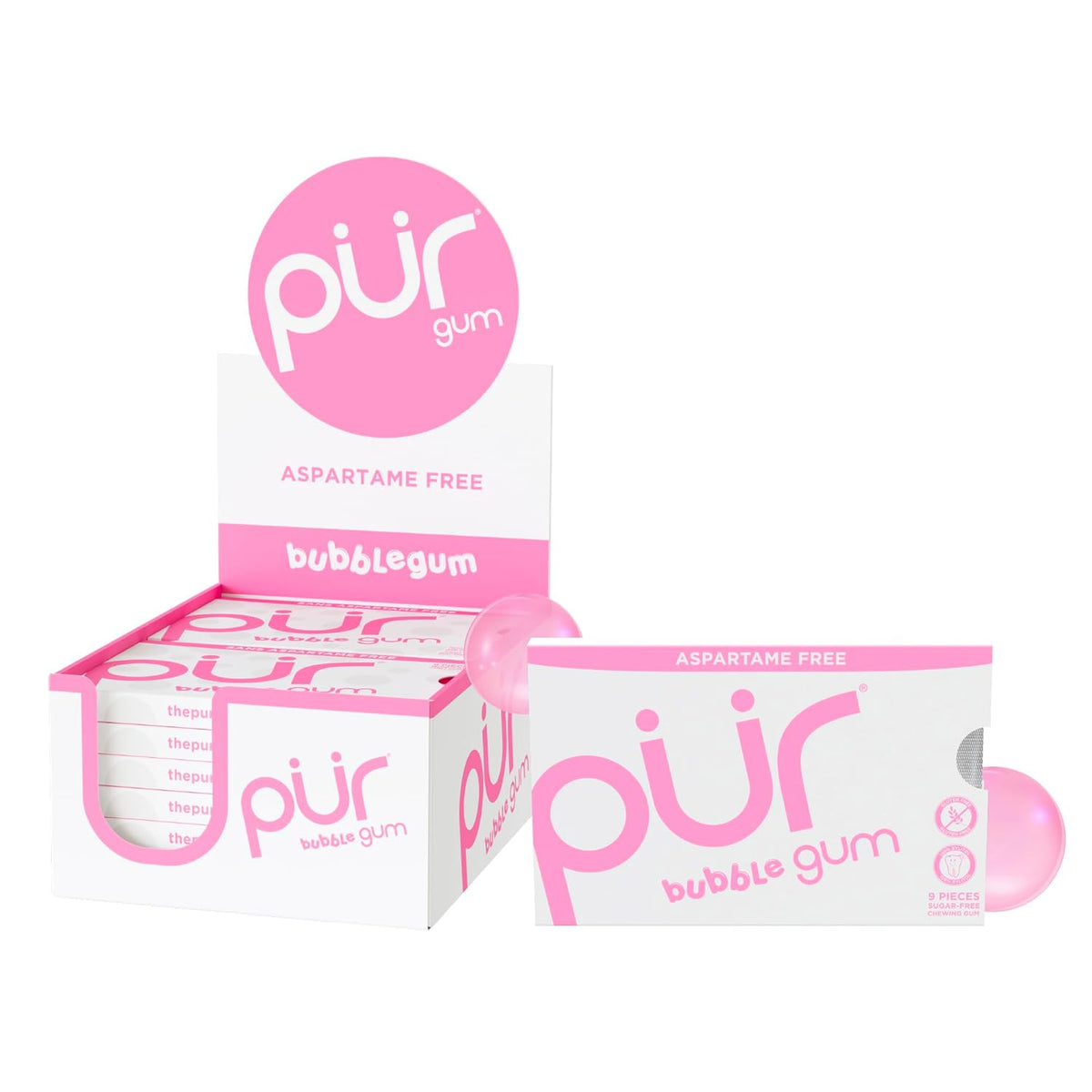 Sugar-free bubblegum PUR Gum blister packs