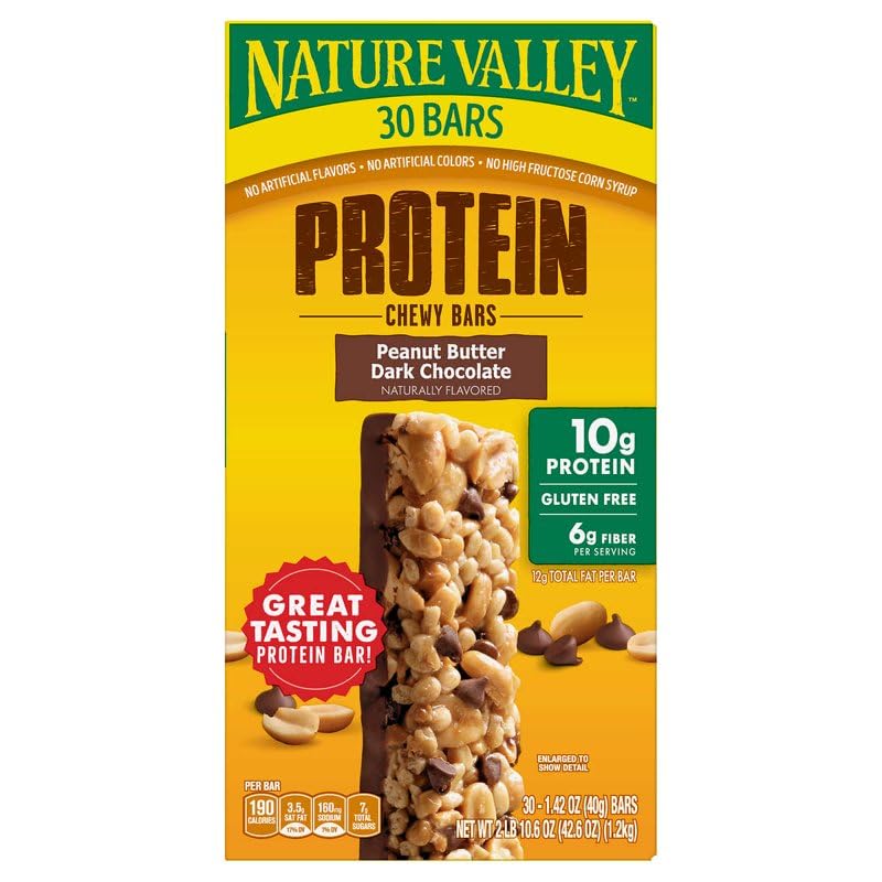 Nature Valley Gluten-Free Protein Bars, Peanut Butter Dark Chocolate, 30-Pack, Compatible with Nature Valley