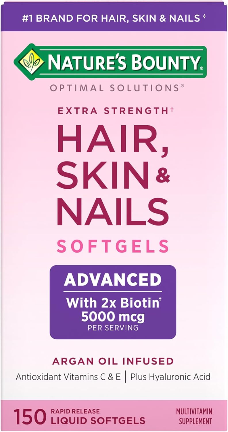 Nature's Bounty biotin hair skin nails supplement front view