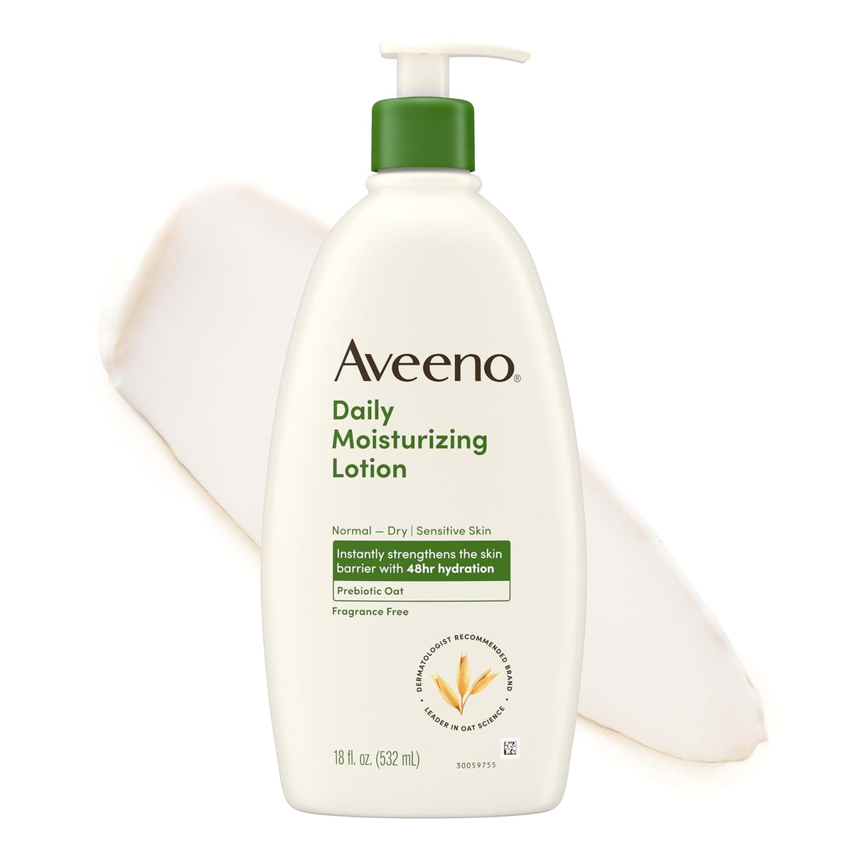 Aveeno fragrance-free body lotion bottle for dry skin