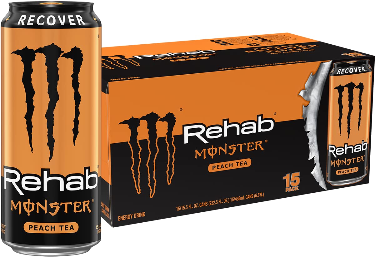 Monster Rehab Peach Tea plus Energy can packaging