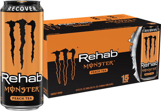 Monster Rehab Peach Tea plus Energy can packaging