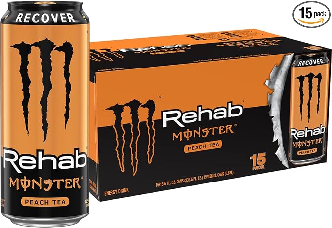 Monster Rehab Peach Tea Energy Drink 15.5 ounce front view
