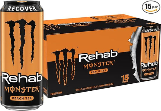 Monster Rehab Peach Tea Energy Drink 15.5 ounce front view