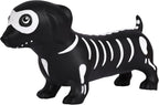 Spooky wiener dog squeeze toy with skeleton design