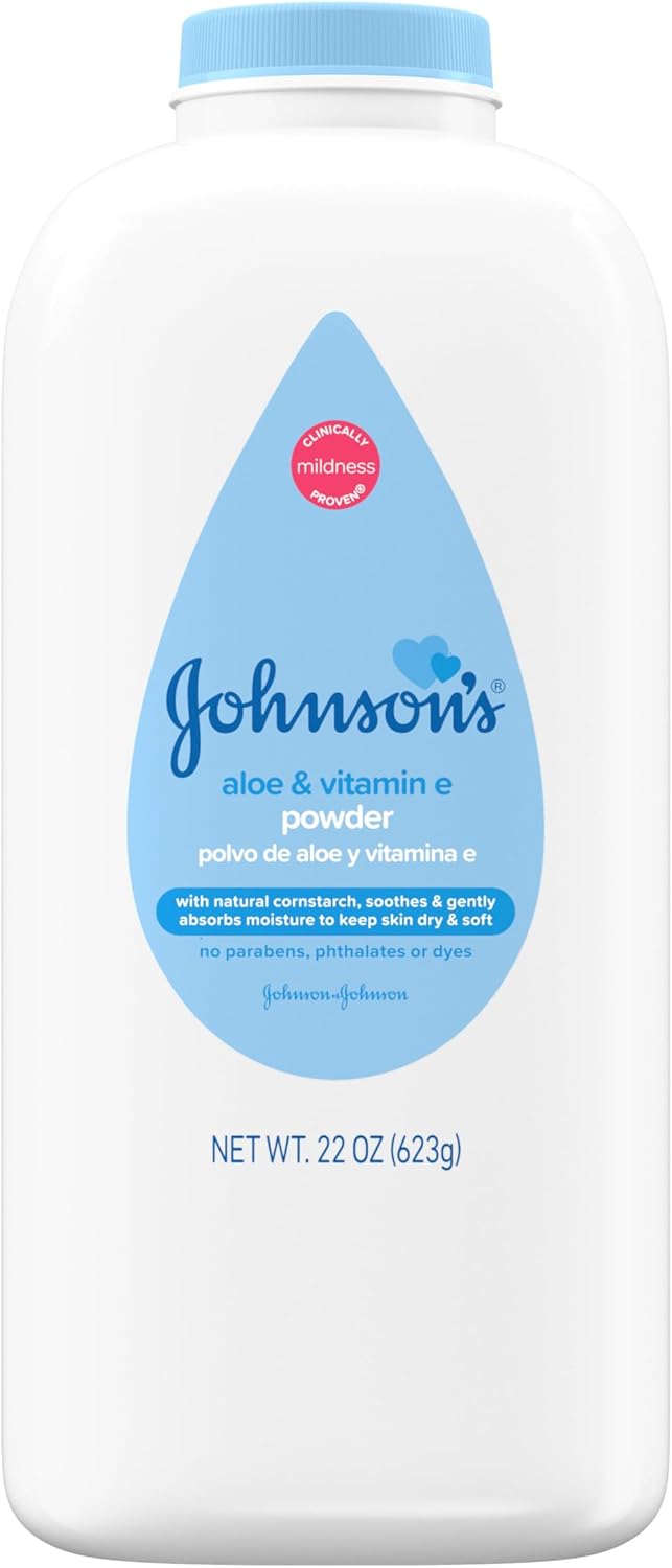 Johnson's Baby Cornstarch Baby Powder with Aloe and Vitamin E for Delicate Skin, Hypoallergenic, No Addded Parabens, and Dyes for Gentle Baby Skin Care, Baby Essentials, 1.5 oz