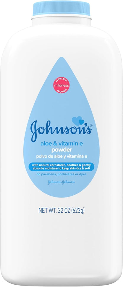 Johnson's Baby Cornstarch Baby Powder with Aloe and Vitamin E for Delicate Skin, Hypoallergenic, No Addded Parabens, and Dyes for Gentle Baby Skin Care, Baby Essentials, 1.5 oz