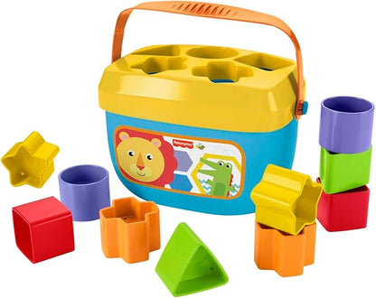 Baby sorting and stacking blocks with carry bucket