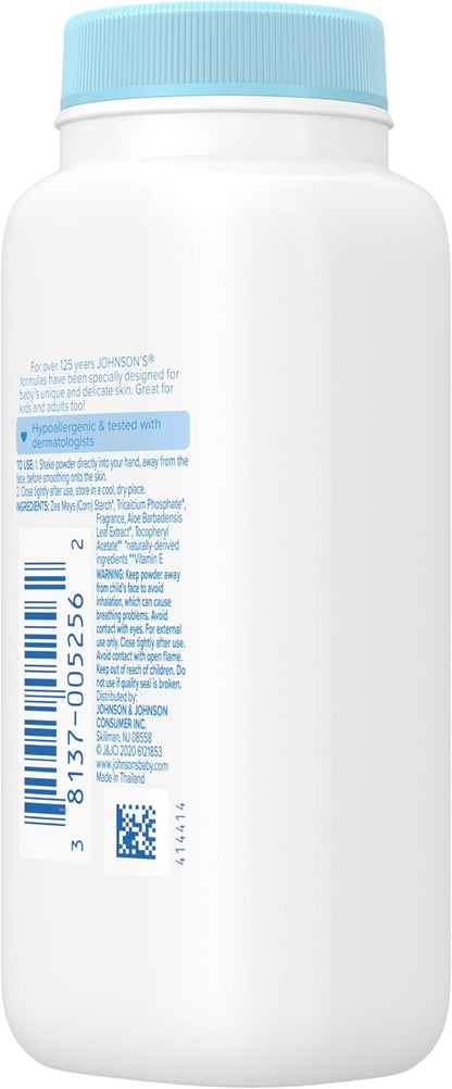 Johnson's Baby Cornstarch Baby Powder with Aloe and Vitamin E for Delicate Skin, Hypoallergenic, No Addded Parabens, and Dyes for Gentle Baby Skin Care, Baby Essentials, 1.5 oz