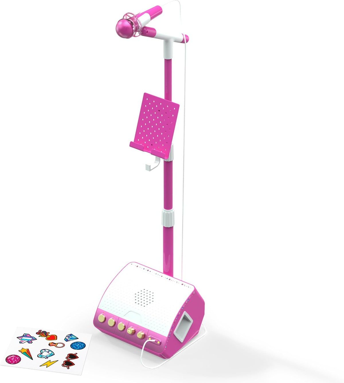 Kids karaoke microphone stand with device holder