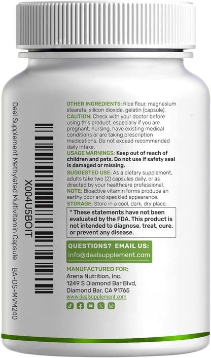 Brand: DEAL SUPPLEMENT — DEAL SUPPLEMENT Methylated Multivitamin for Men & Women, 240 Capsules | 100% DV Vitamins & Minerals | Activated B-Complex & Chelated Minerals, with CoQ10, TMG & ALA | Non-GMO, cGMP Manufactured