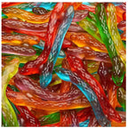 Colorful sweet and sour gummy snakes for sharing