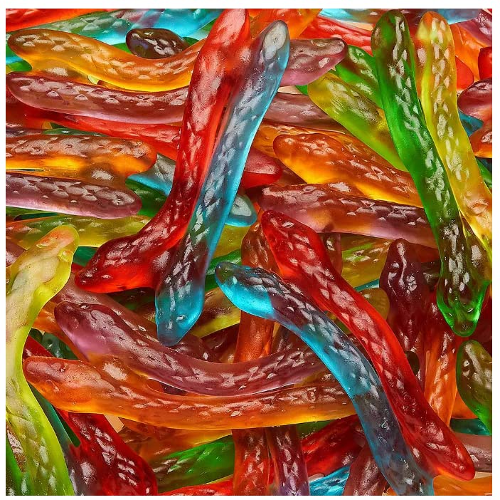 Colorful sweet and sour gummy snakes for sharing