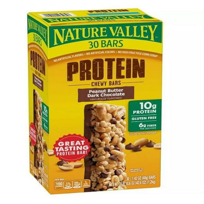 Nature Valley Gluten-Free Protein Bars, Peanut Butter Dark Chocolate, 30-Pack, Compatible with Nature Valley