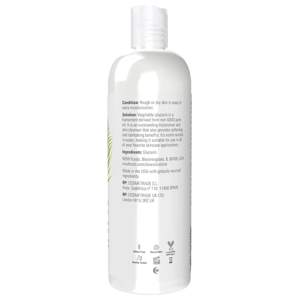 NOW vegetable glycerin for cosmetic applications