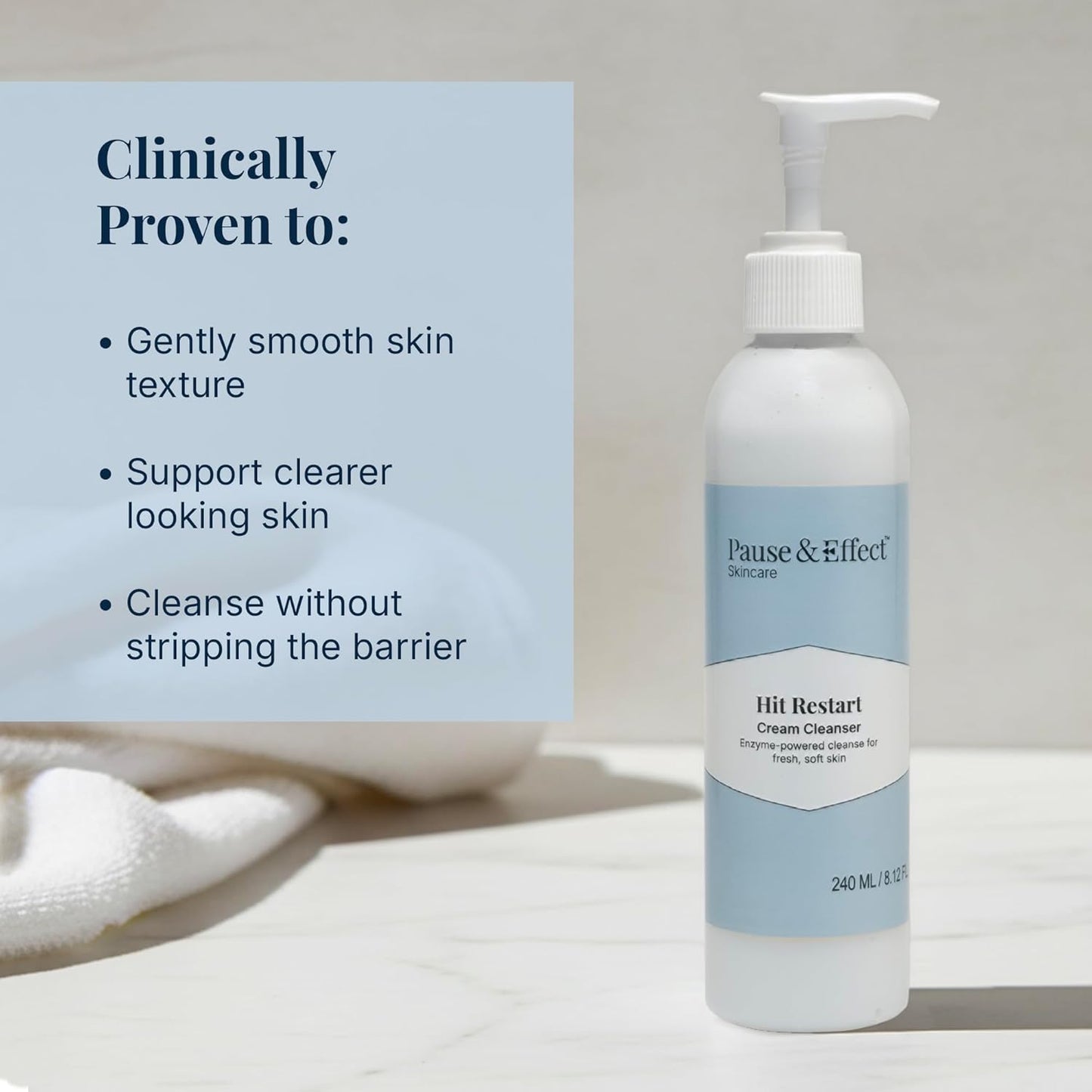 Pause & Effect Gentle Enzyme Face Cleanser for Dry, Sensitive Skin — Hydrating Cream Face Wash with Green Tea, Removes Makeup and Sunscreen, for Menopausal Skin, Women 40 Plus, 240ml