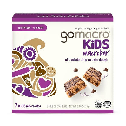 GoMacro Kids Chocolate Chip Cookie Dough snack bars box