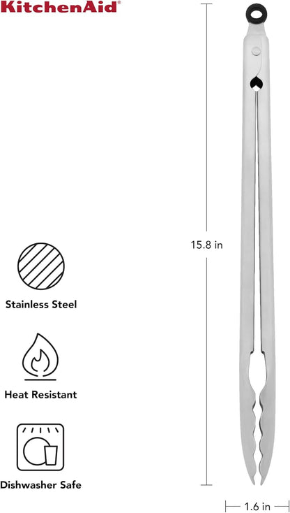 Stainless steel kitchen tongs for flipping and serving