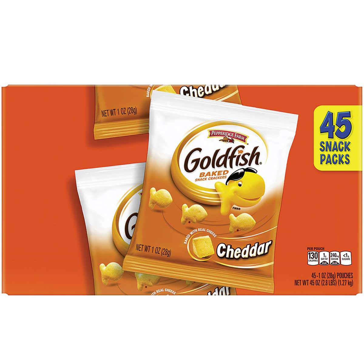 Pepperidge Farm Goldfish Crackers, Cheddar, 1 oz, 45-Count