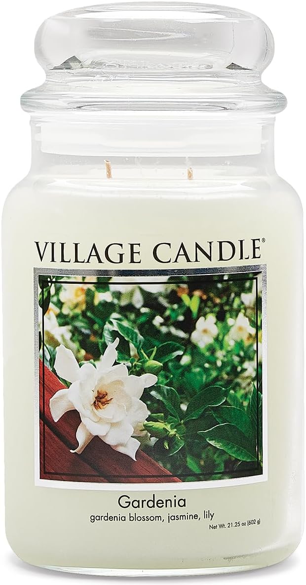 Gardenia scented candle in glass apothecary jar