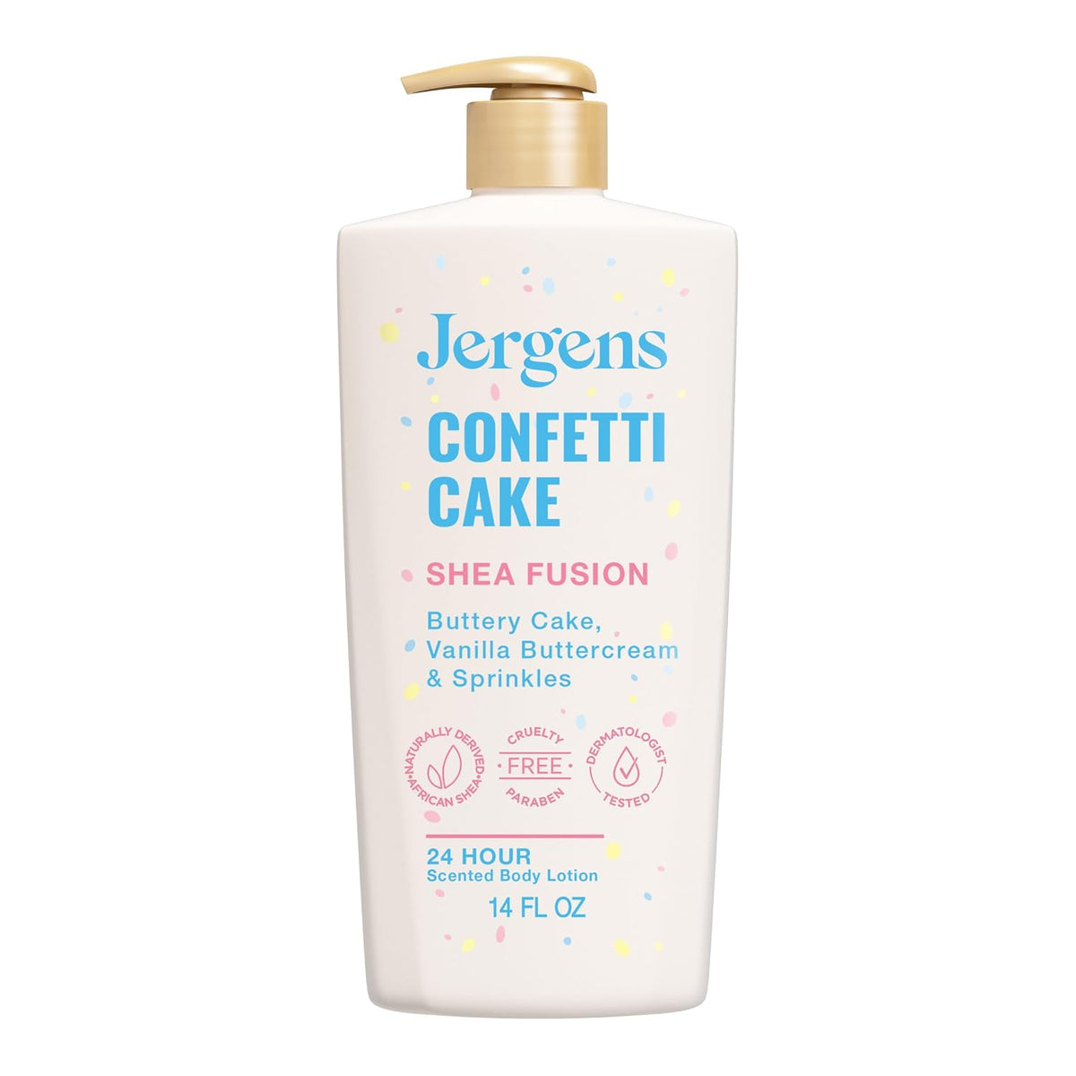 Jergens Confetti Cake shea butter body lotion front label