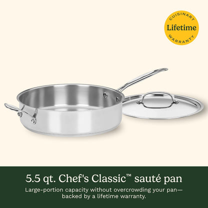 Stainless steel sauté pan with helper handle