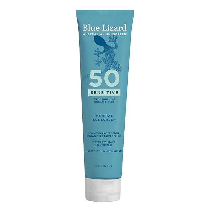 BLUE LIZARD Sensitive Mineral SPF 50 sunscreen lotion bottle